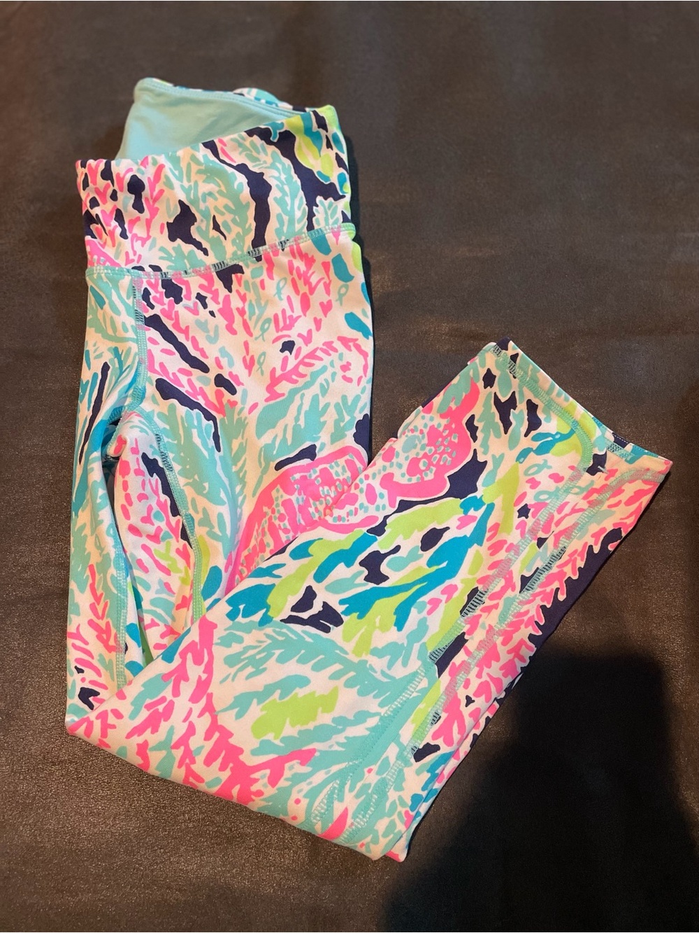 Lilly Pulitzer Bright Coral Reef Print Luxletic Leggings - Pink, Aqua, Navy